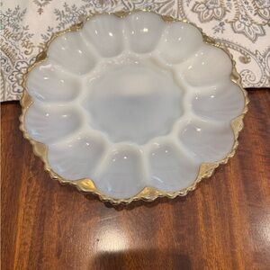 ✨ Anchor Hocking Fire King White Milk Glass Plate with Gold Scalloped Edge ✨